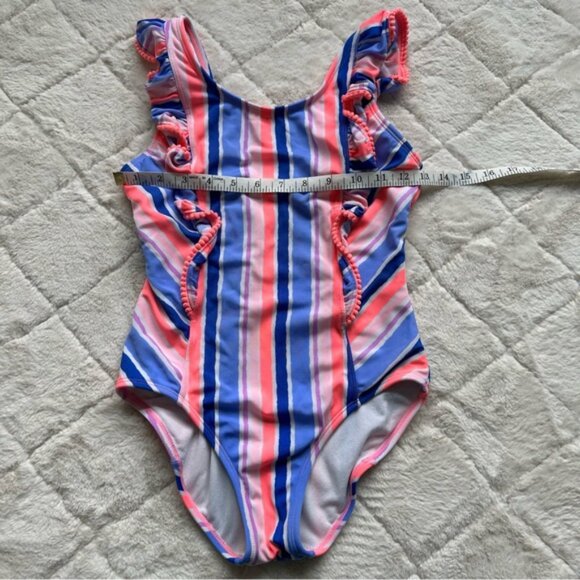 Cat & Jack | Ruffle Sleeve Pom One Piece Swimsuit | Size Large (10/12) - Picture 7 of 7